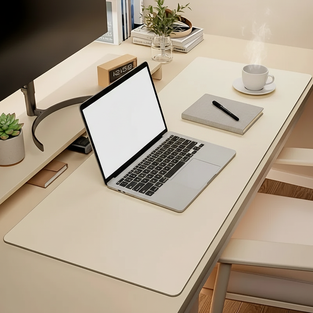 Beige Desk Mat Office Setup