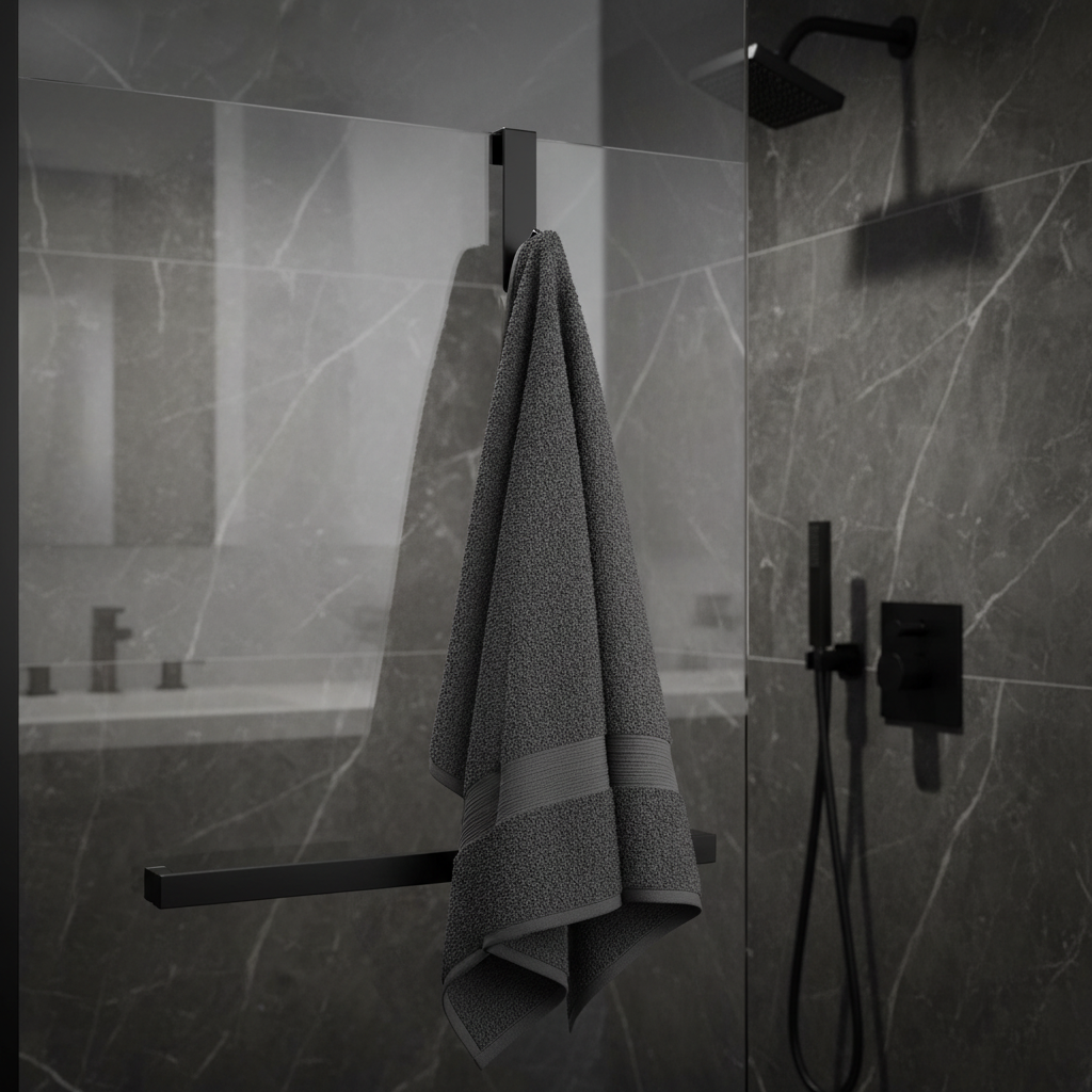 Black Towel Bar Glass Door