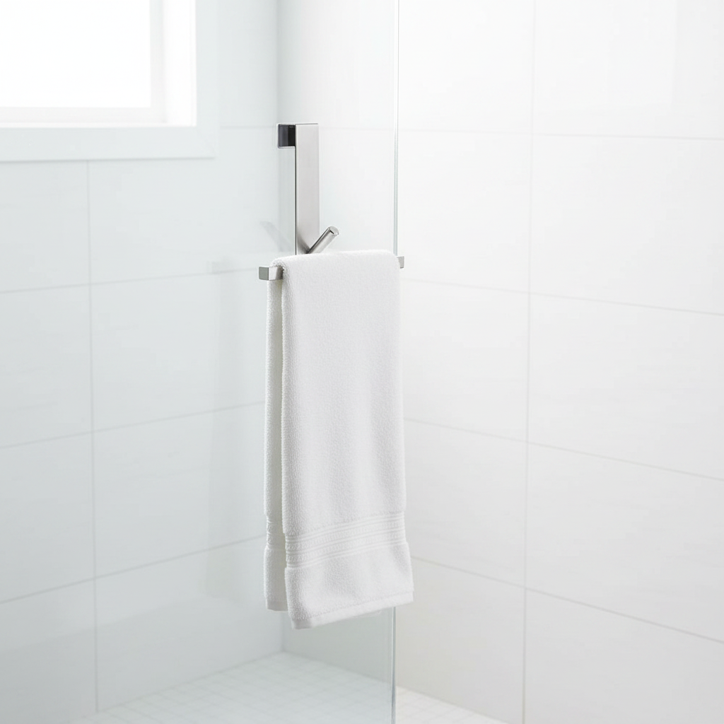 Silver Towel Bar Glass Door