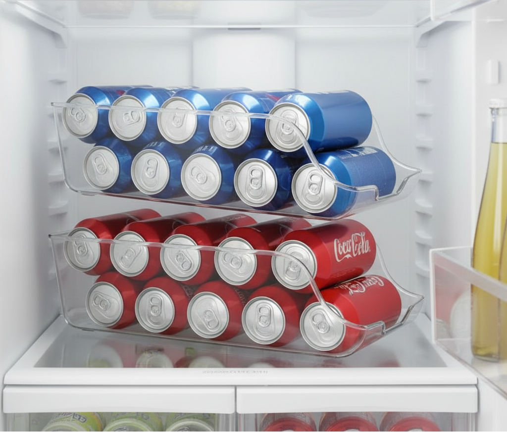 Soda Can Organizer in Fridge